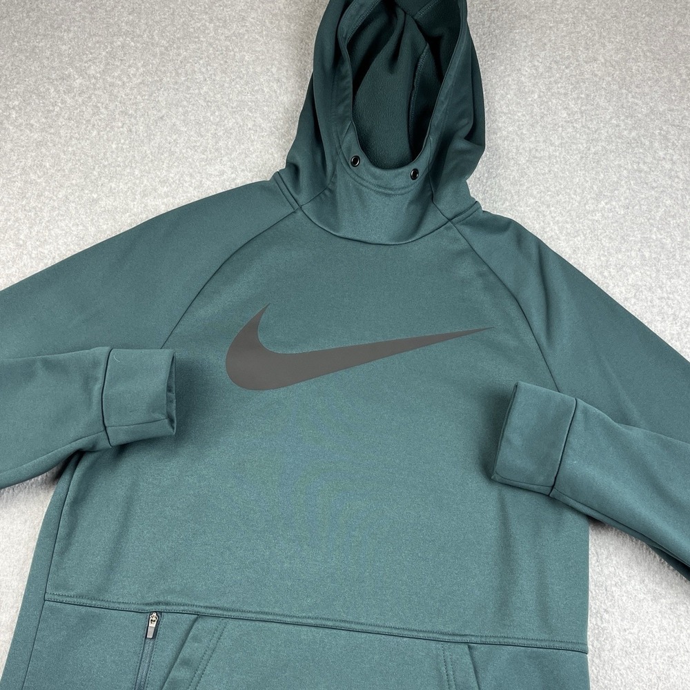 Nike Hoodie Mens Medium Therma Fit Teal Green Pullover‎ Swoosh Logo Sportswear